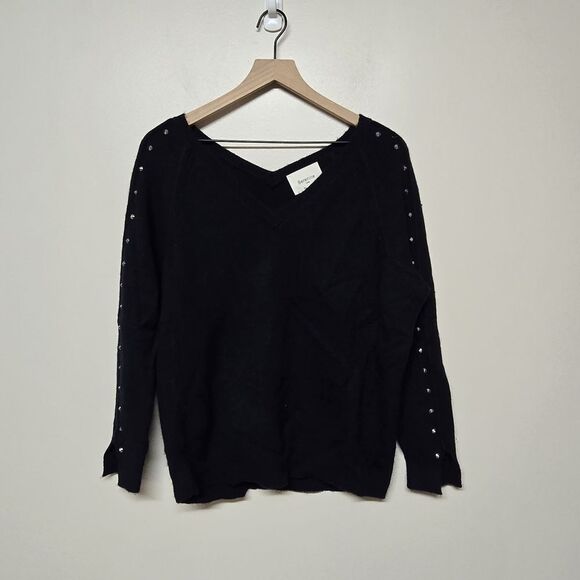 Berenice Paris Womens 100% Cashmere V Neck Studded Navy Blue‎ Sweater Sz XS - Picture 1 of 8